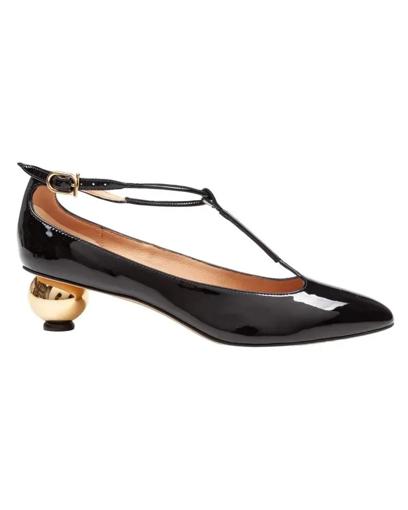 Ferragamo Hohe Schuhe Black Patent Leather T-Strap Pump schwarz Schwarz