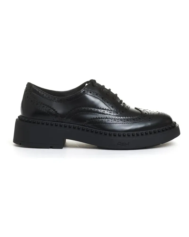 ash Low-Top Sneaker Black Leather Lace-Up Shoe With Intricate Perforat schwarz Schwarz