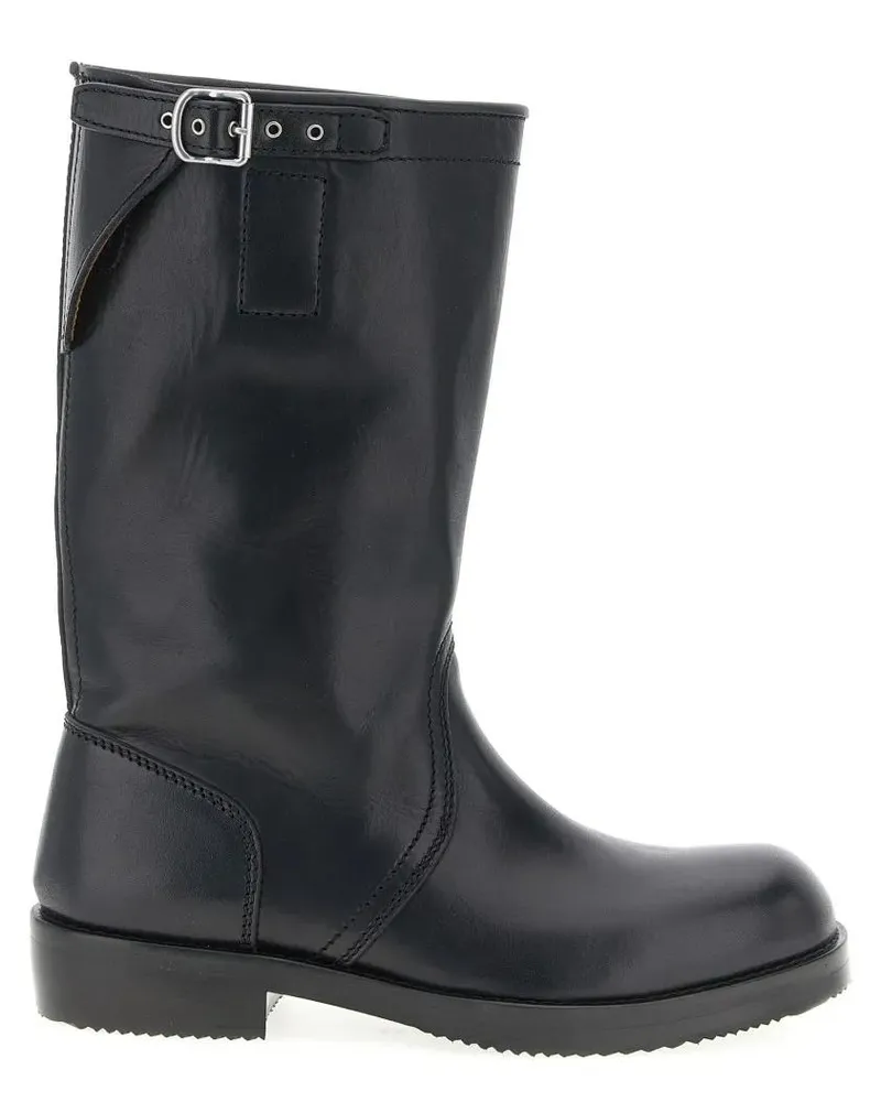 Dries van Noten Stiefel Calfskin Leather Biker Boots With Adjustable Strap grau Grau