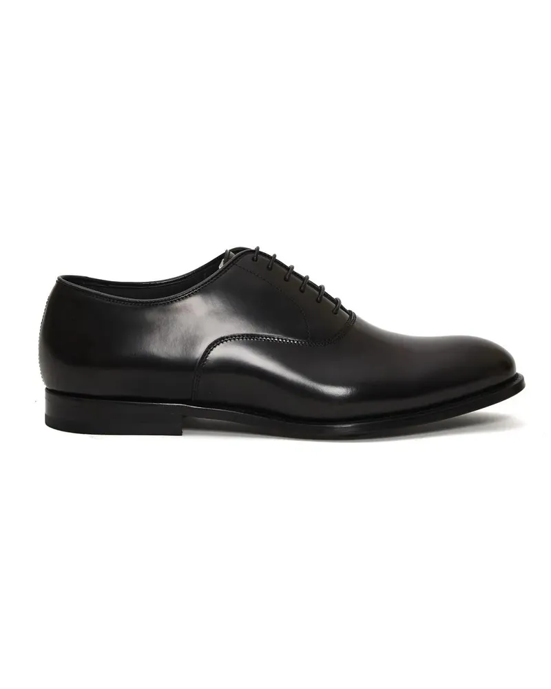 Doucal´s Smooth Black Leather Lace-Up Oxford Shoes schwarz Schwarz