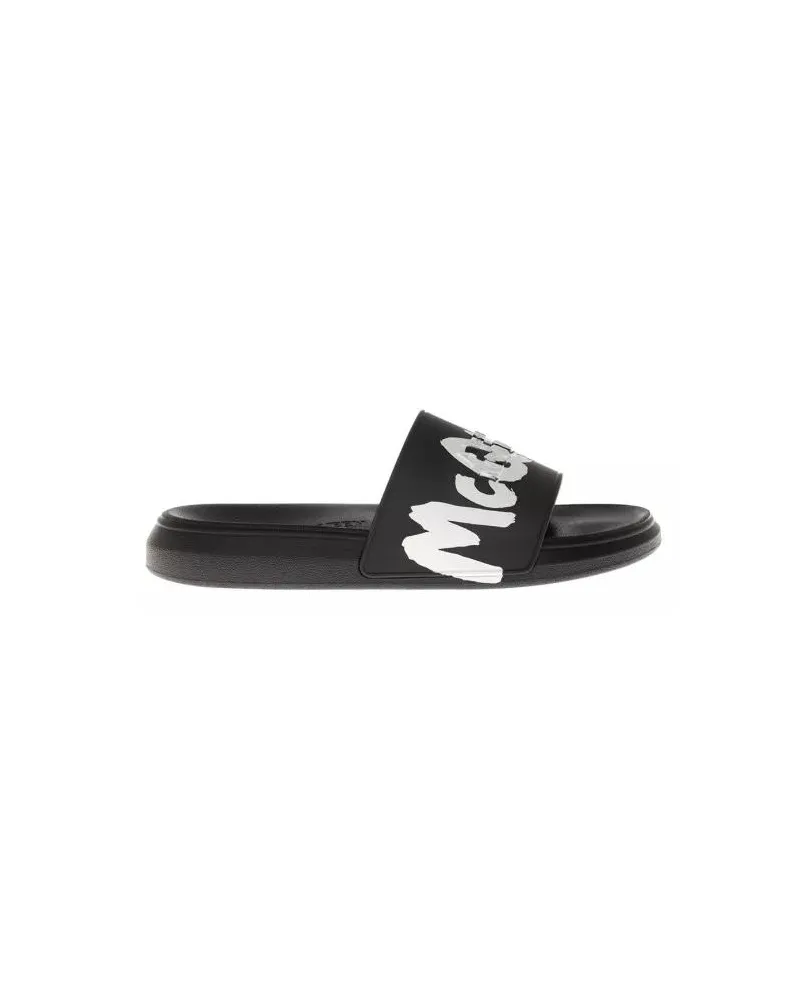 Alexander McQueen Loafers & Ballerinas Black Rubber Slide Sandals With Logo Schwarz