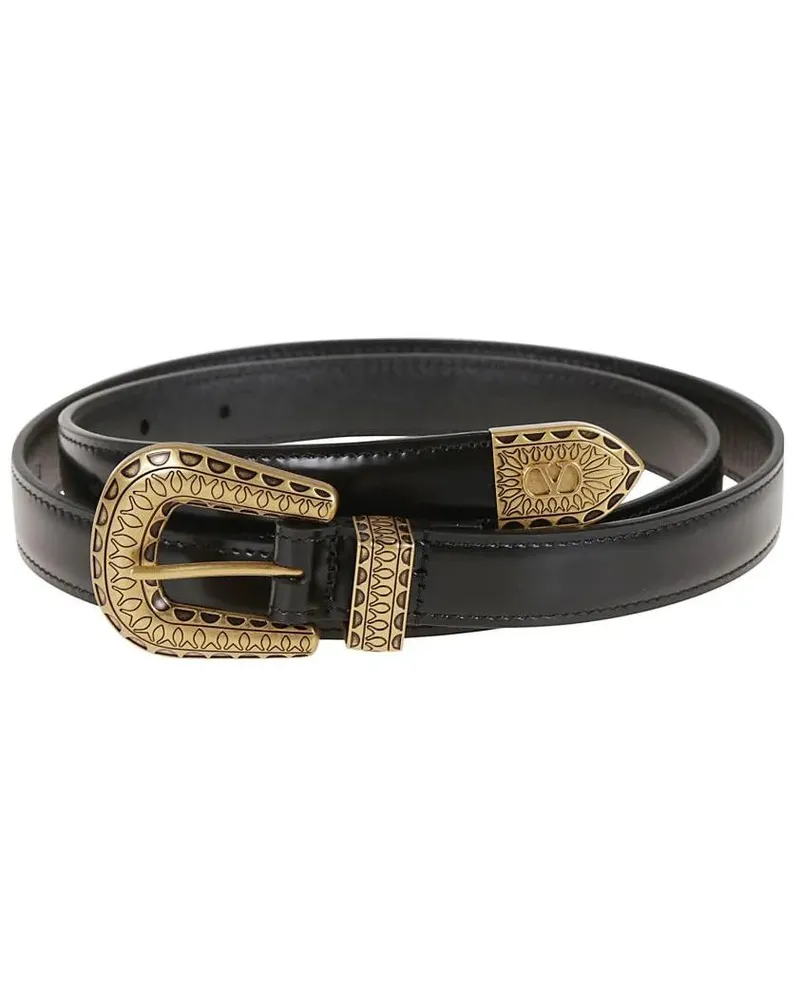 Valentino Garavani Gürtel Vlogo Signature Calfskin Belt schwarz Schwarz