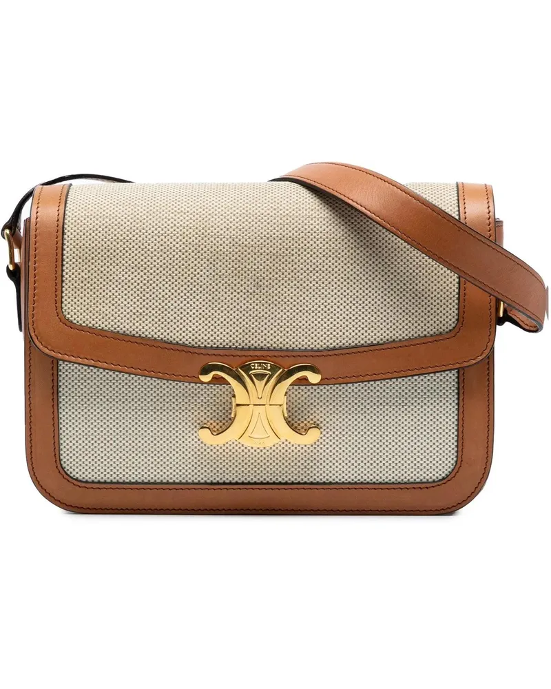 Celine Hobo Bags Classique Canvas and Calfskin Triomphe Crossbody braun Braun