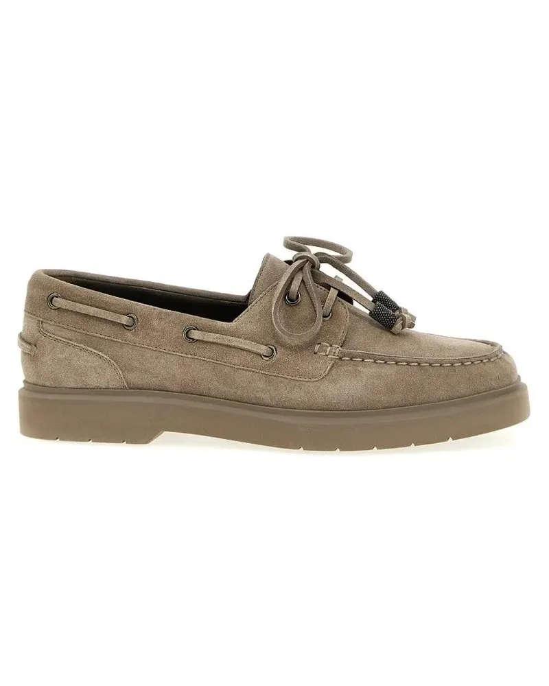 Brunello Cucinelli Suede Loafers With Jewel Detail beige Beige