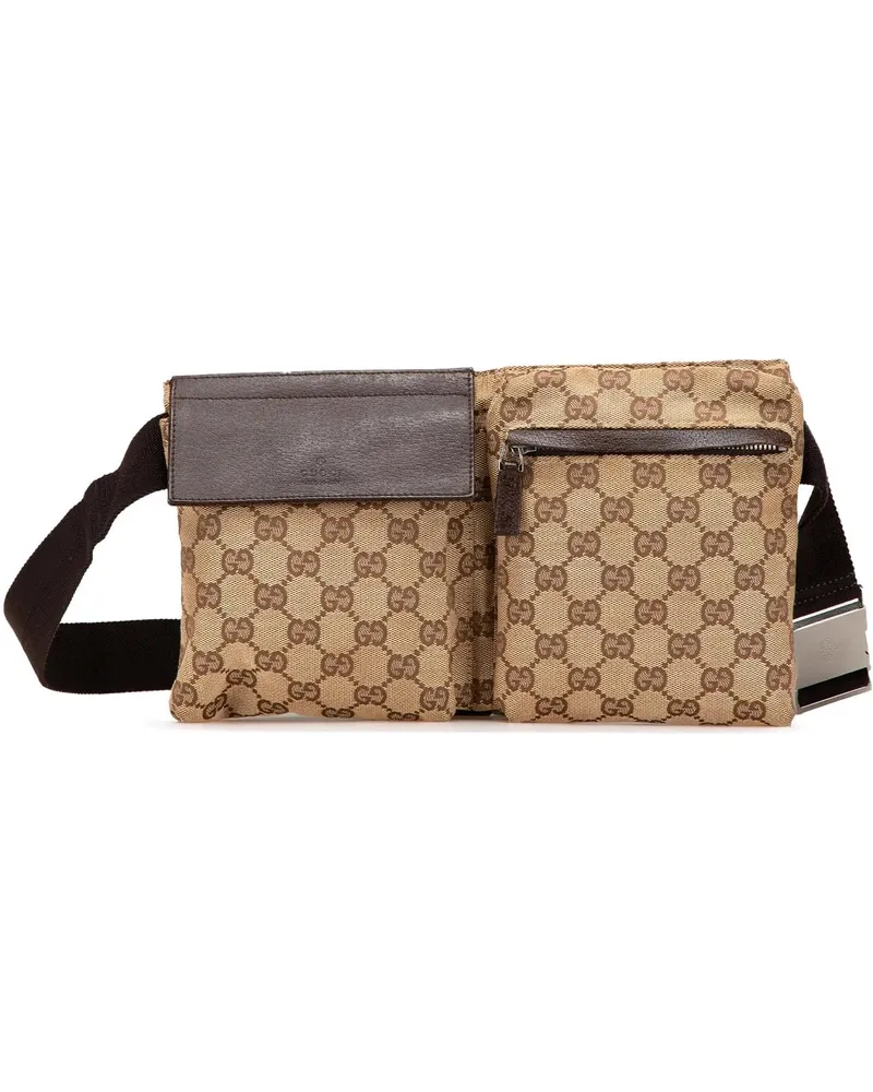 Gucci Bauchtaschen 2000-2015 GG Canvas Double Pocket Belt Bag braun Braun