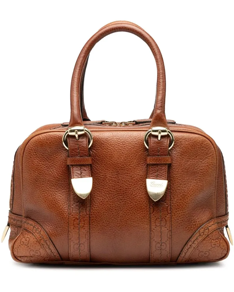 Gucci Crossbody Bags ssima Trimmed Leather Signoria Boston Bag braun Braun