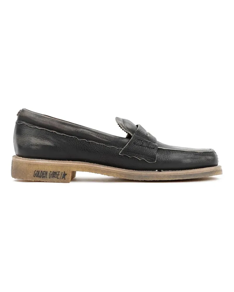 Golden Goose Loafer Black Leather Jerry Loafers With Distressed Finish schwarz Schwarz