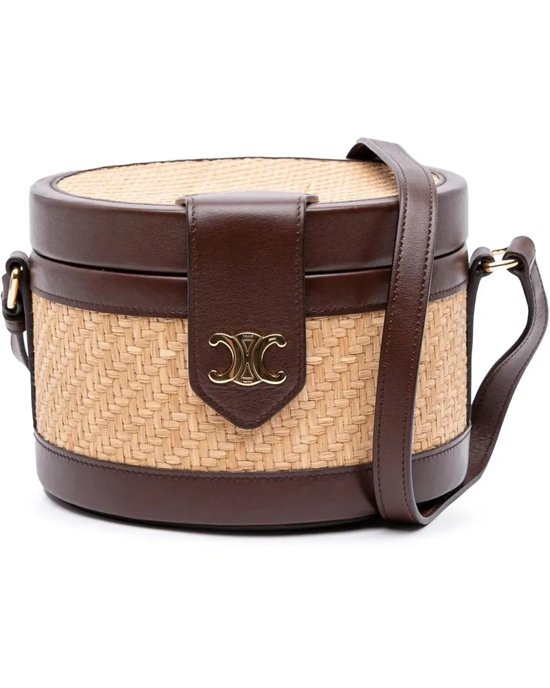 Celine Kosmetiktaschen 2020 Medium Raffia and Calfskin Triomphe Tambour V braun Braun