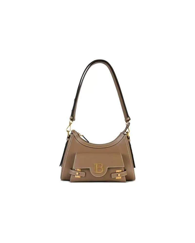 Balmain Shopper Hobo B-Buzz' Beige Leather Bag Braun