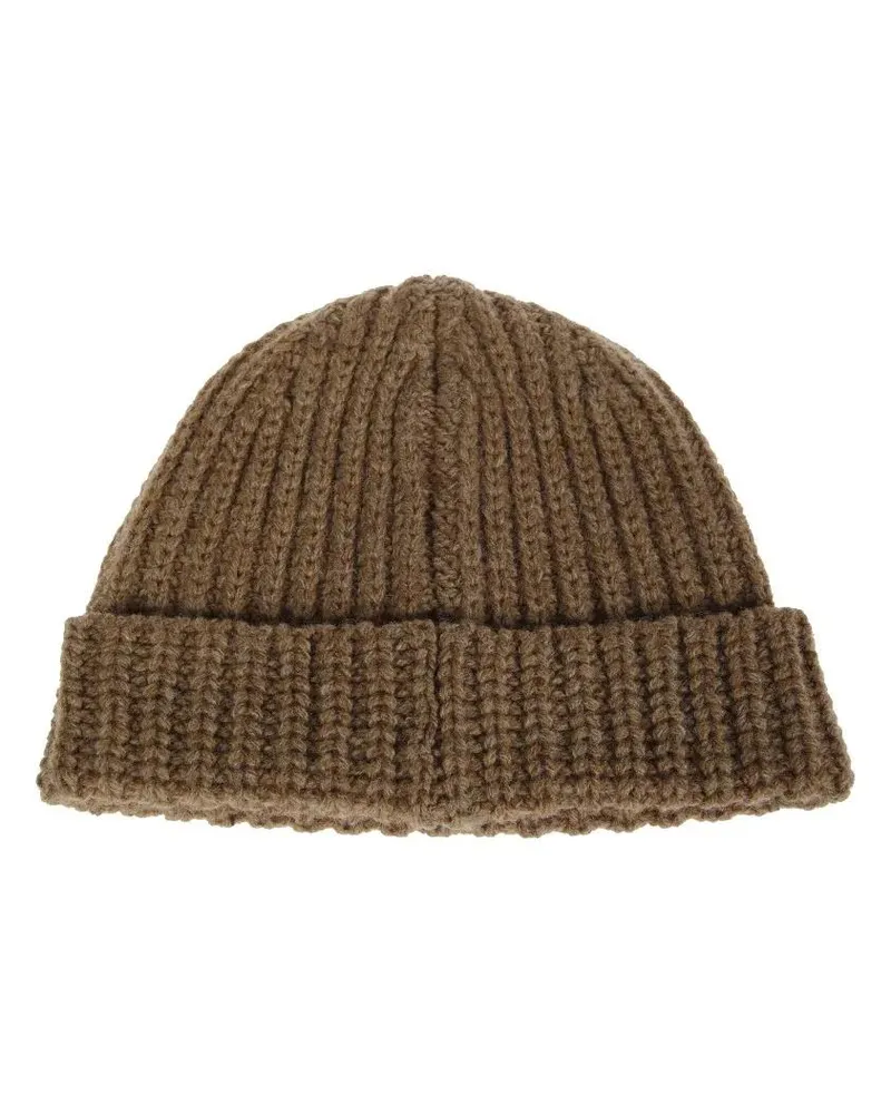 Marni Caps & Mützen Textured Ribbed Knit Beanie With Folded Cuff braun Braun