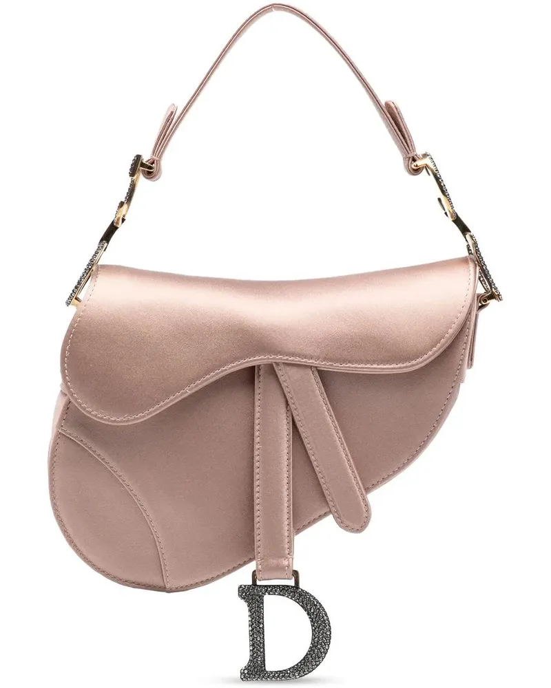 Dior Crossbody Bags Mini Satin Crystal Embellished Saddle Bag rosa Gold