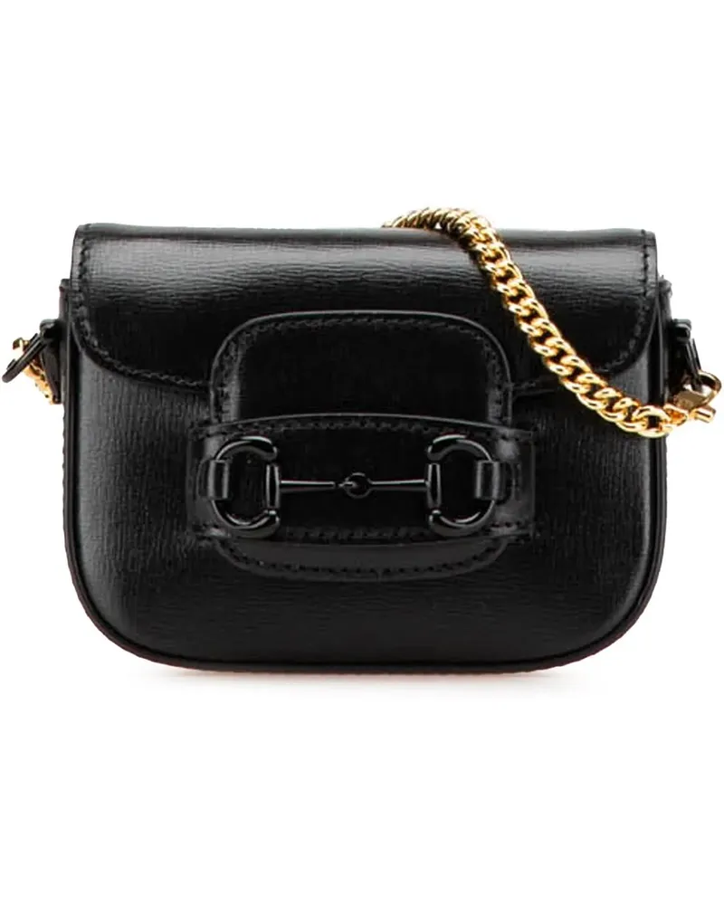 Gucci Hobo Bags 2000-2015 Mini Leather Horsebit 1955 Web Satchel schwarz Schwarz