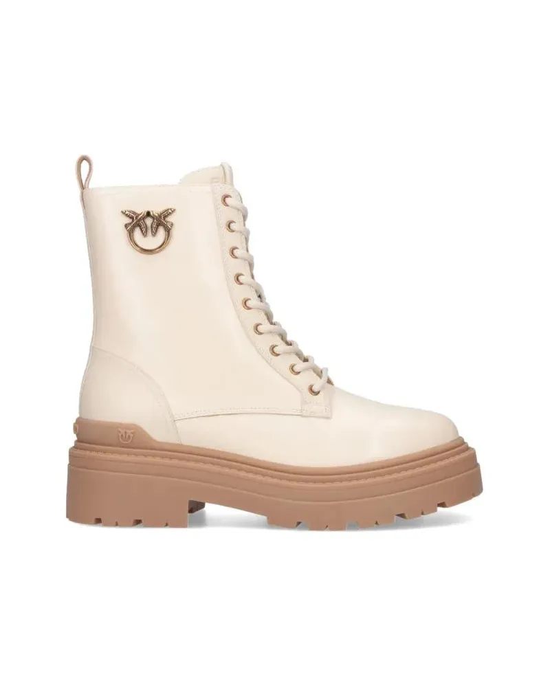 Pinko Stiefel Ankle-High Leather Boots With Gold Hardware Detail weiß Weiß