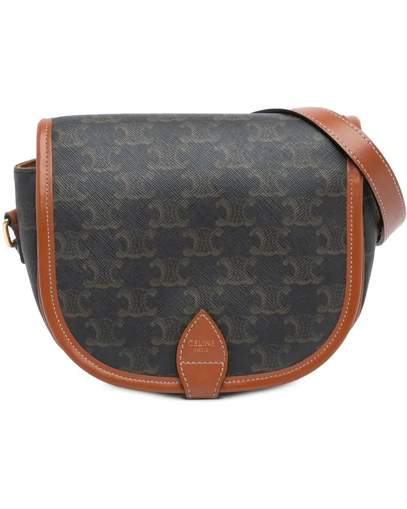 Celine Hobo Bags 2021 Medium Triomphe Coated Canvas Folco Crossbody braun Braun