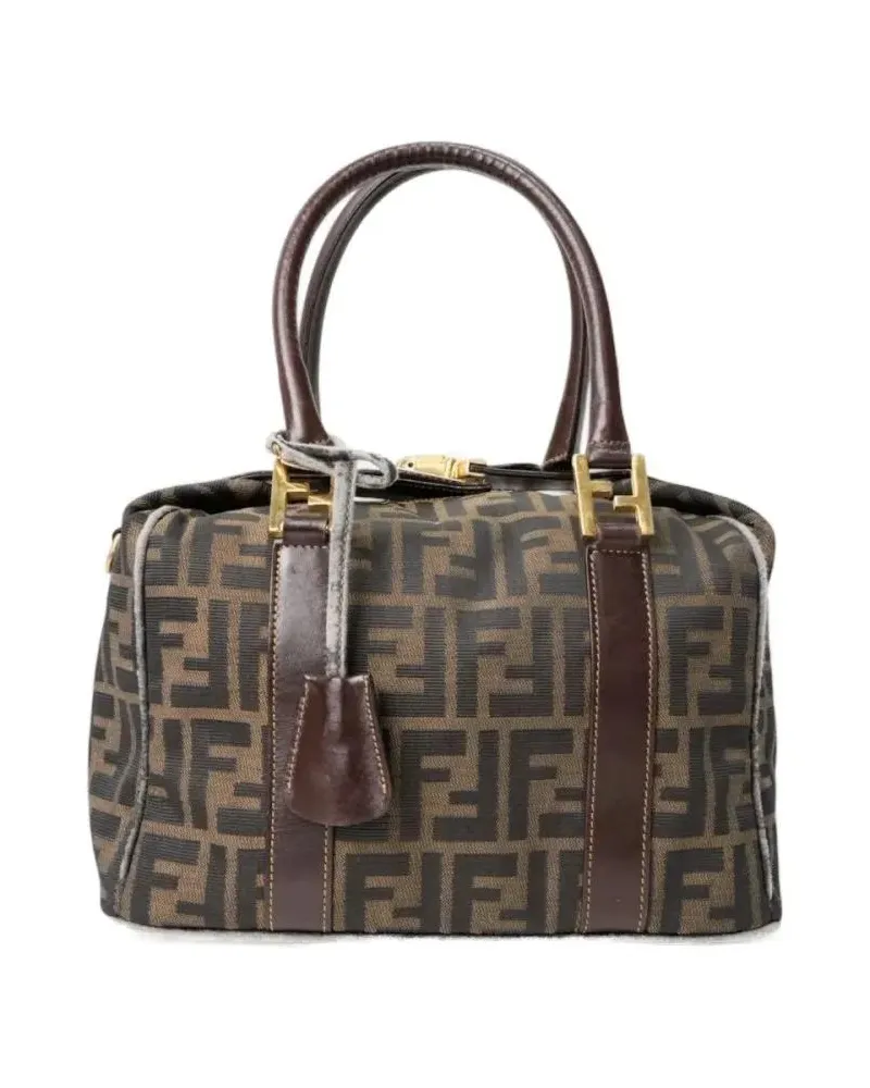 Fendi Crossbody Bags Medium Bauletto Lock Handbag With Ff Logomania Pat braun Braun