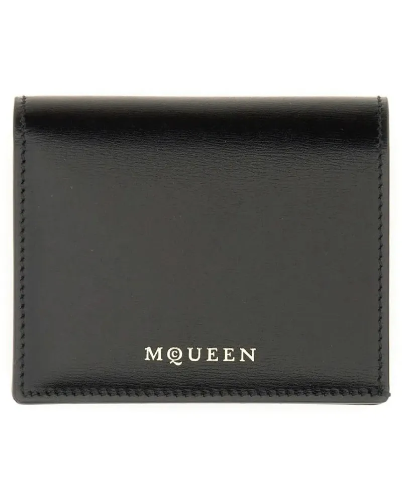Alexander McQueen Portemonnaie Calfskin Wallet With Embossed Logo schwarz Schwarz