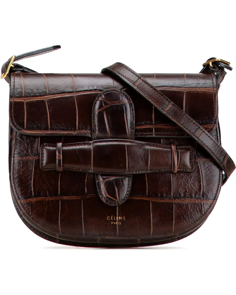 Celine Hobo Bags Mini Embossed Calfskin Symmetrical Crossbody braun Braun