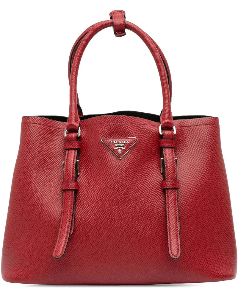 Prada Hobo Bags Small Saffiano Cuir Double Handle Satchel rot Rot
