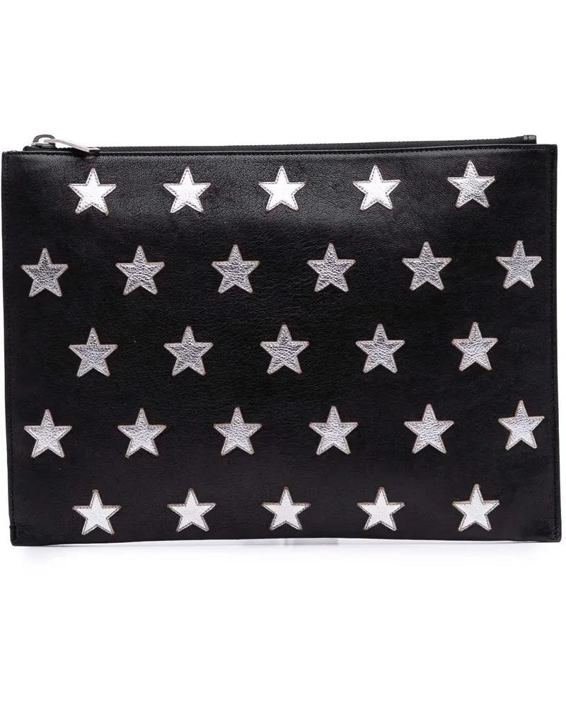 Saint Laurent Clutches Leather Star Rider iPad Pouch schwarz Schwarz