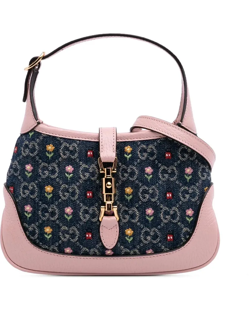 Gucci Hobo Bags Limited Edition Mini GG Denim Embroidered Floral J blau Blau