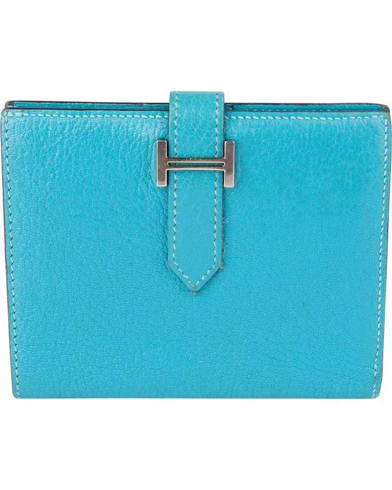 Hermès Portemonnaie Hermes Blue Leather Bearn Soufflet Compact Bifold blau Blau