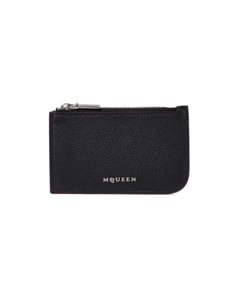 Alexander McQueen Portemonnaies Black Textured Leather Zip Compartment Bag schwarz Schwarz