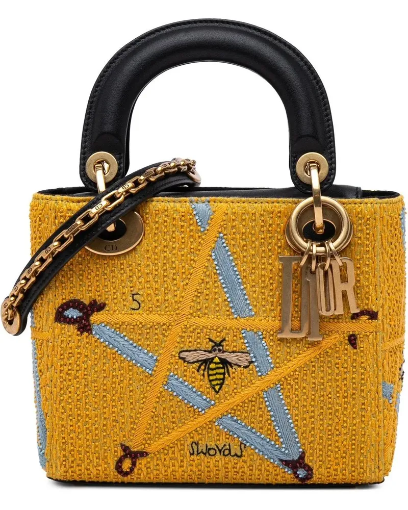 Dior Hobo Bags Mini Embroidered Canvas Swords Lady Dior gelb Gelb