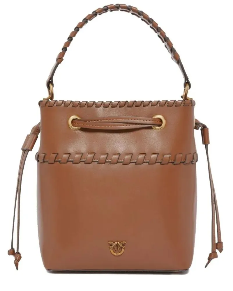 Pinko Beuteltaschen Structured Calf Leather Handbag With Woven Trim braun Braun