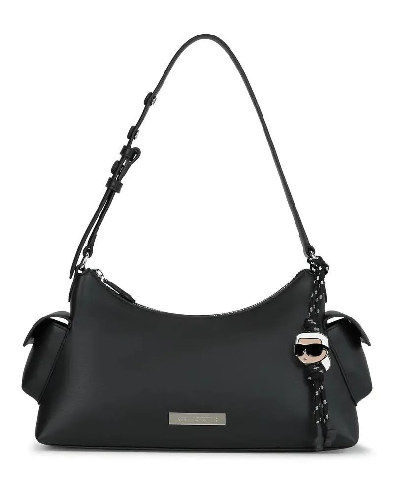 Karl Lagerfeld Hobo Bags Ikon Glatte Cargo-Schultertasche schwarz Schwarz