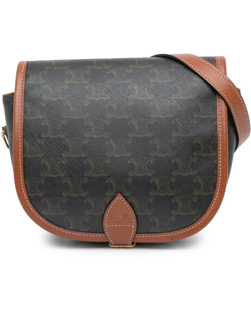 Celine Hobo Bags 2020 Medium Triomphe Coated Canvas Folco Crossbody braun Braun