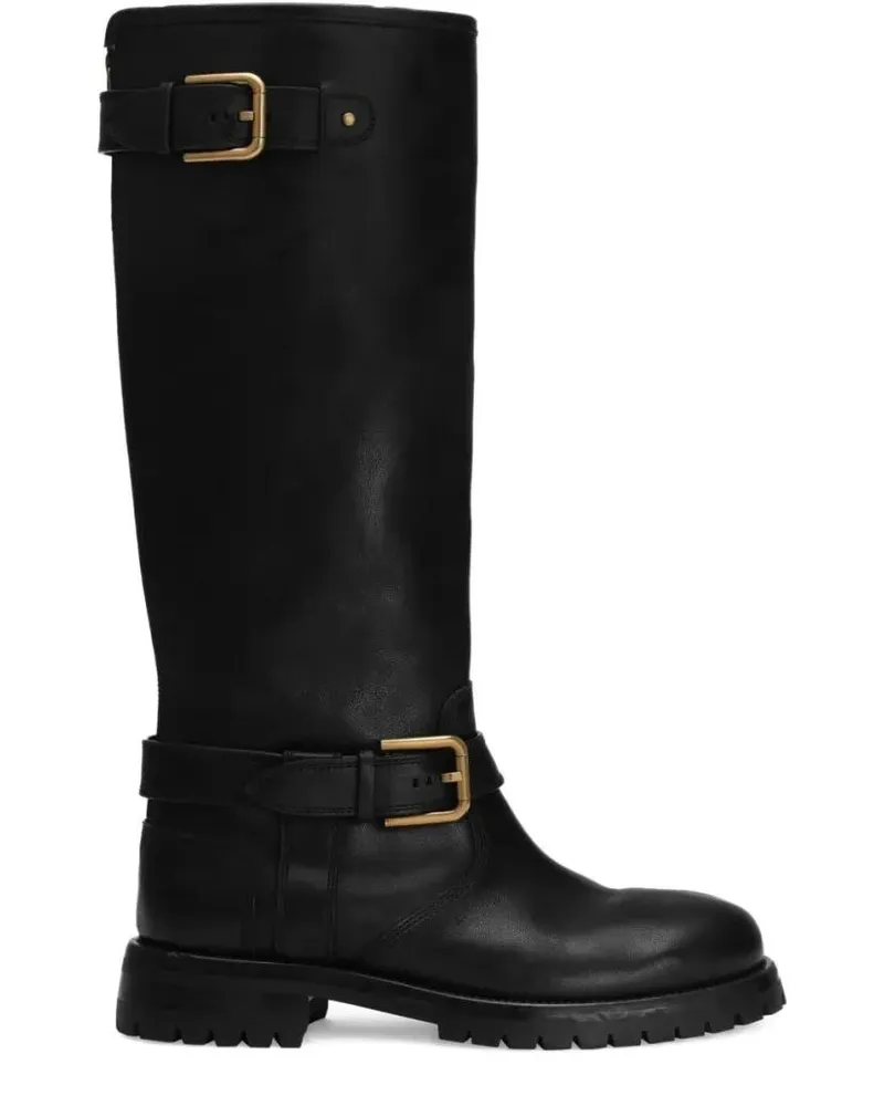 Dolce & Gabbana Stiefel Black Ankle Boots With Gold-Tone Buckles schwarz Schwarz
