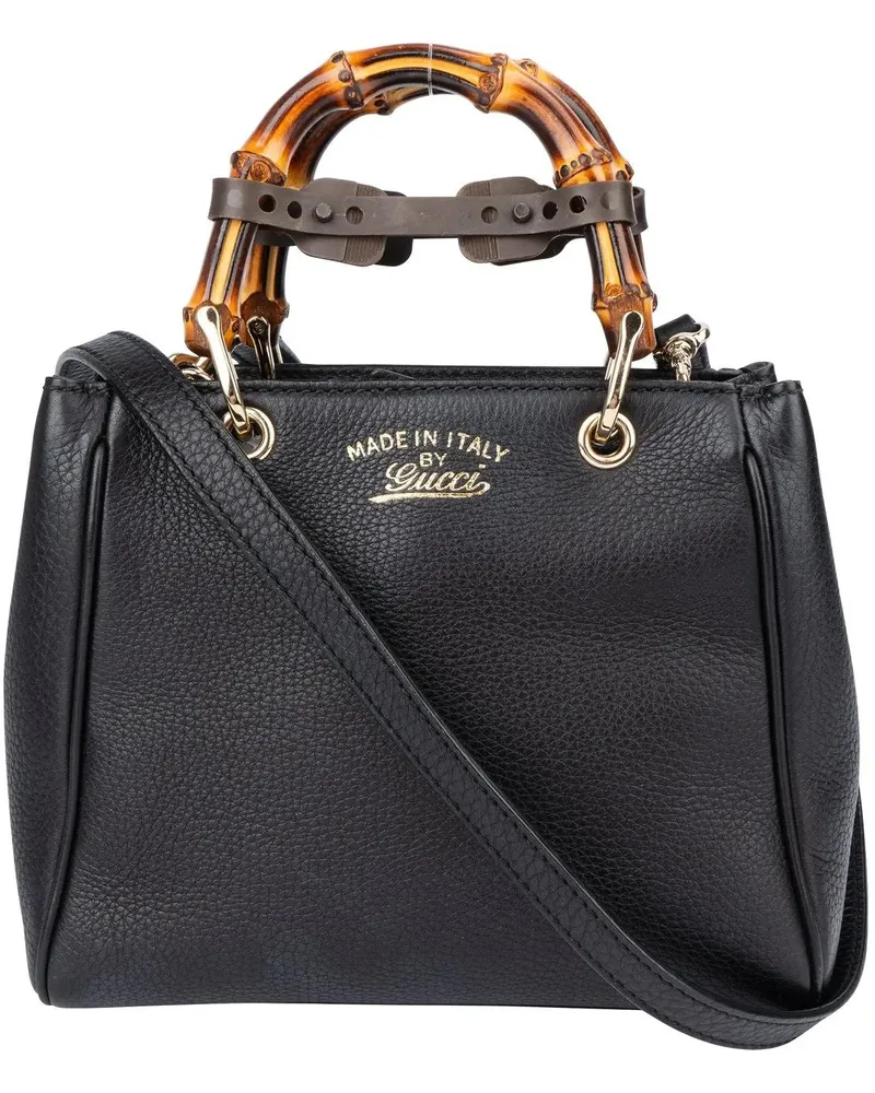 Gucci Crossbody Bags  Black Leather Bamboo Handbag schwarz Schwarz