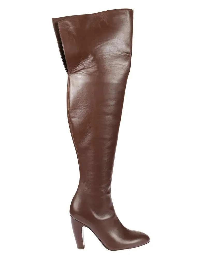 Gia Borghini Stiefel Tall Knee-High Smooth Leather Boot With Block Heel grau Grau