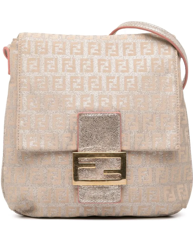 Fendi Hobo Bags Zucchino Metallic Canvas Flap Crossbody goldfarben Gold