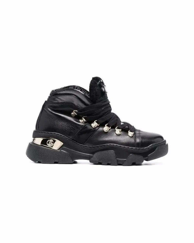 Baldinini Stiefel Chunky-Soled Black Leather Ankle Boots With Padded schwarz Schwarz
