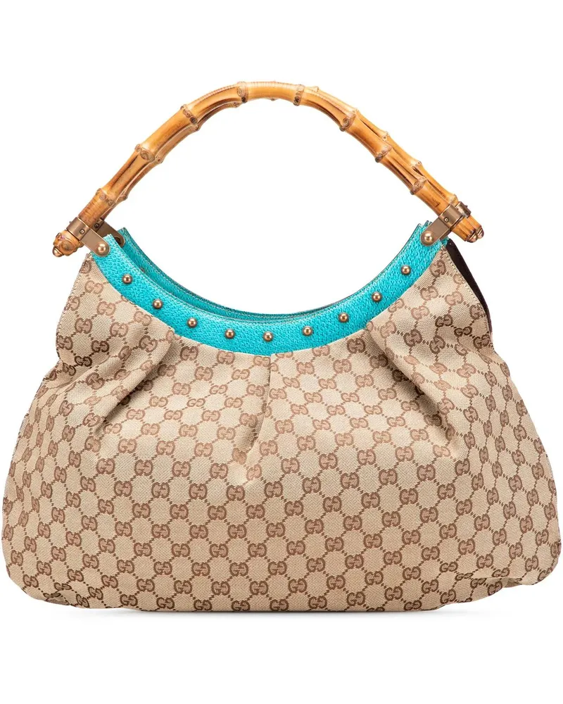 Gucci Hobo Bags GG Canvas Bamboo Studded Hobo braun Braun