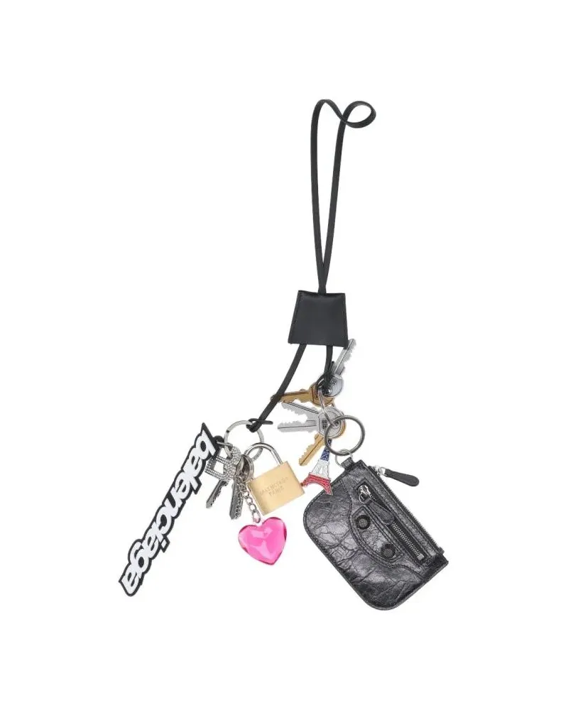 Balenciaga Schlüssel- & Taschenanhänger Silver-Tone Metal Keychain With Multicolor Logo Ch silver Silber