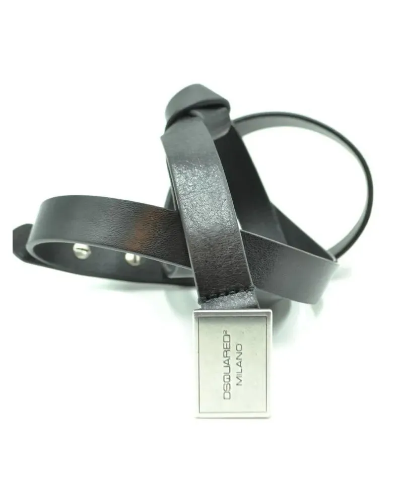 Dsquared2 Gürtel Sleek Leather Belt With Square Metallic Buckle grau Grau