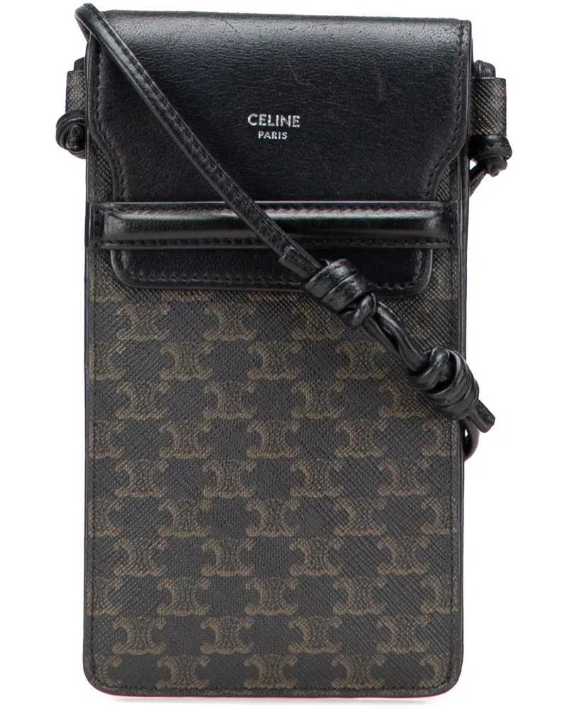 Celine Hobo Bags Triomphe Coated Canvas Phone Pouch Flap Crossbody braun Braun