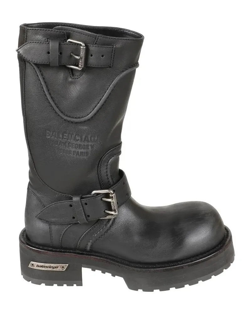 Balenciaga Stiefel Mid-Calf Black Leather Boots With Adjustable Buckl schwarz Schwarz