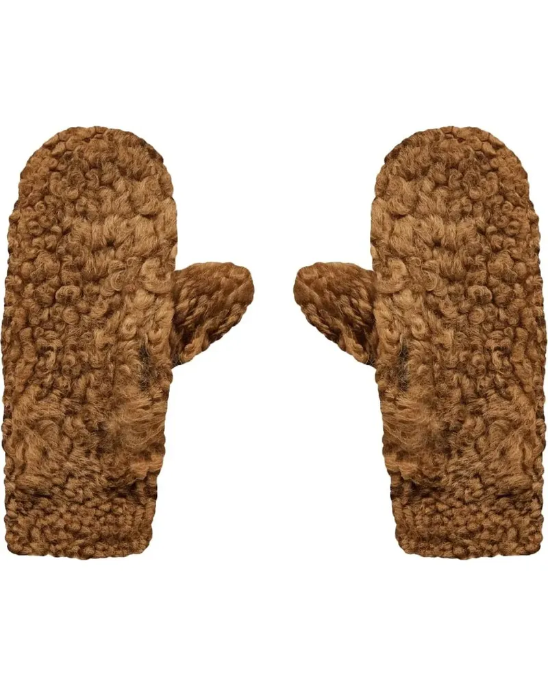 Bottega Veneta Handschuhe Teddy Shearling And Leather Logo Gloves braun Braun