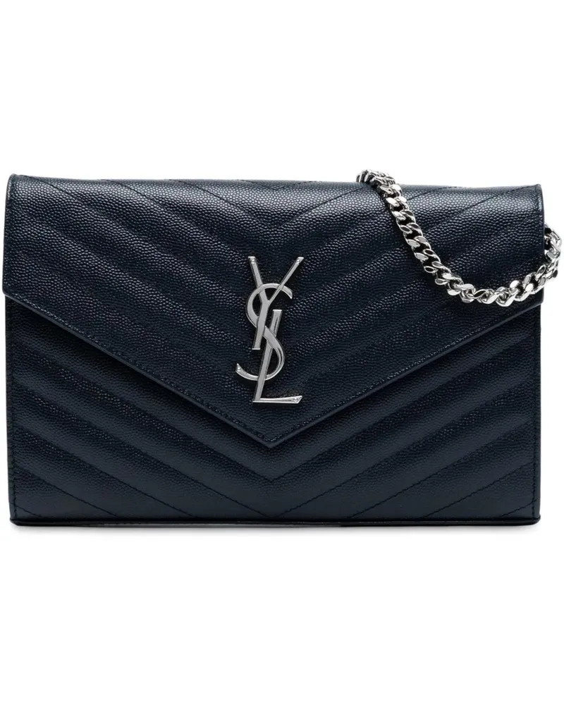 Saint Laurent Hobo Bags Grain De Poudre Matelasse Chevron Monogram Chain W blau Blau