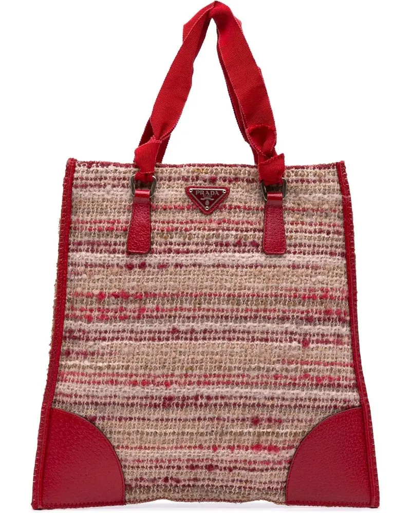 Prada Shopper Vitello Trimmed Tweed Flat Tote rot Rot