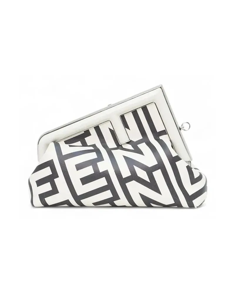 Fendi Hobo Bags Frist Small Logo Print In White grau Grau