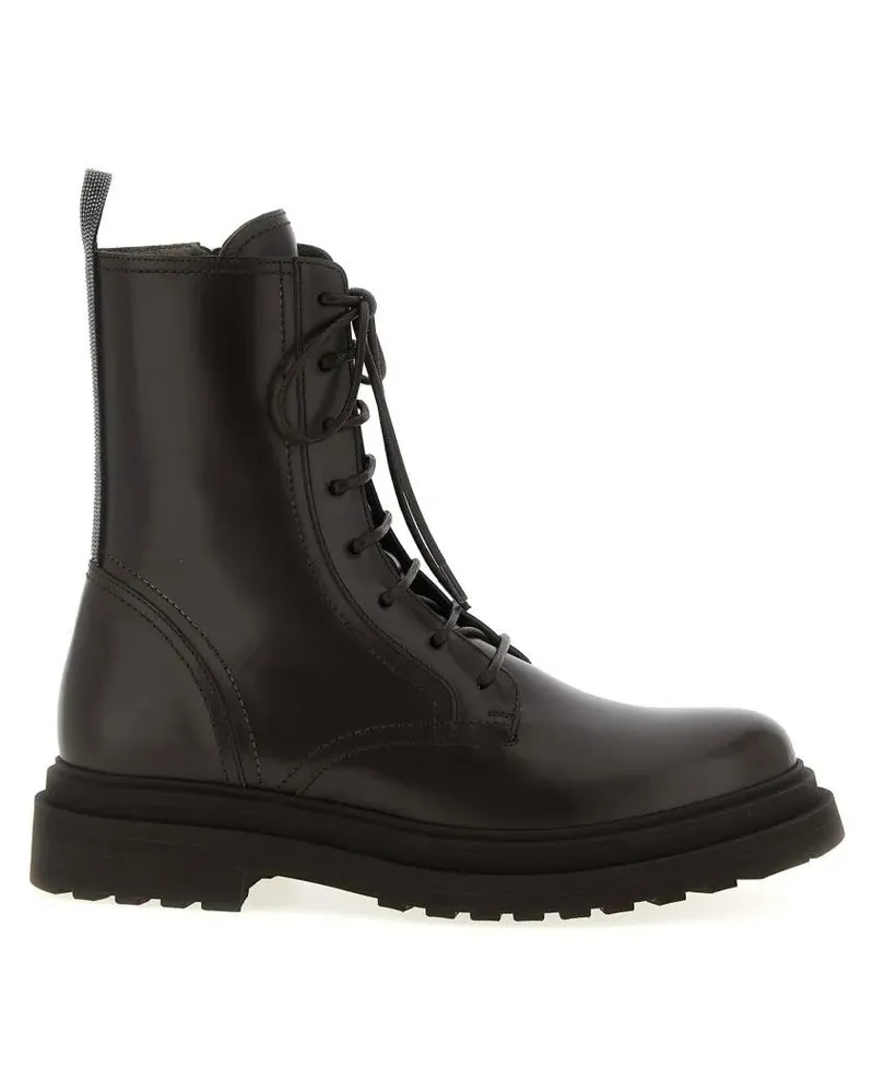 Brunello Cucinelli Stiefel 'Shiny Loop Detail' Combat Boots schwarz Schwarz