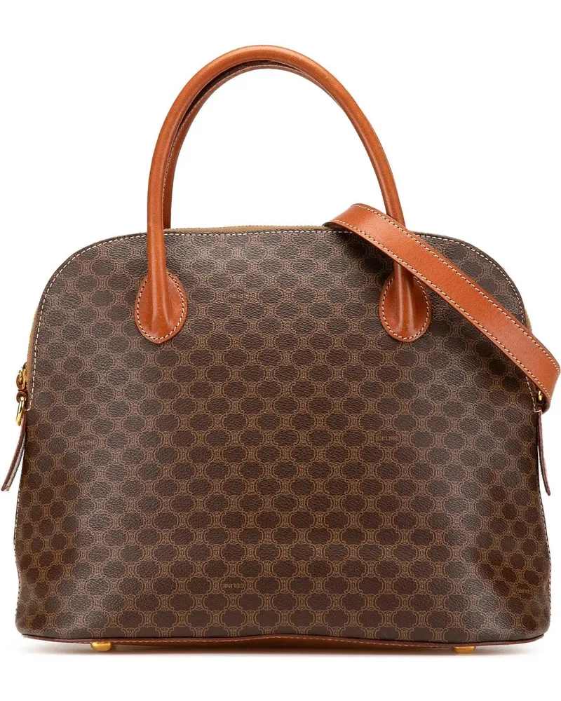 Celine Hobo Bags 1996 Macadam Coated Canvas Dome Satchel braun Braun