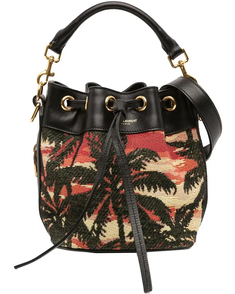 Saint Laurent Hobo Bags Small Palm Tree Print Canvas Emmanuelle Bucket Bag schwarz Schwarz