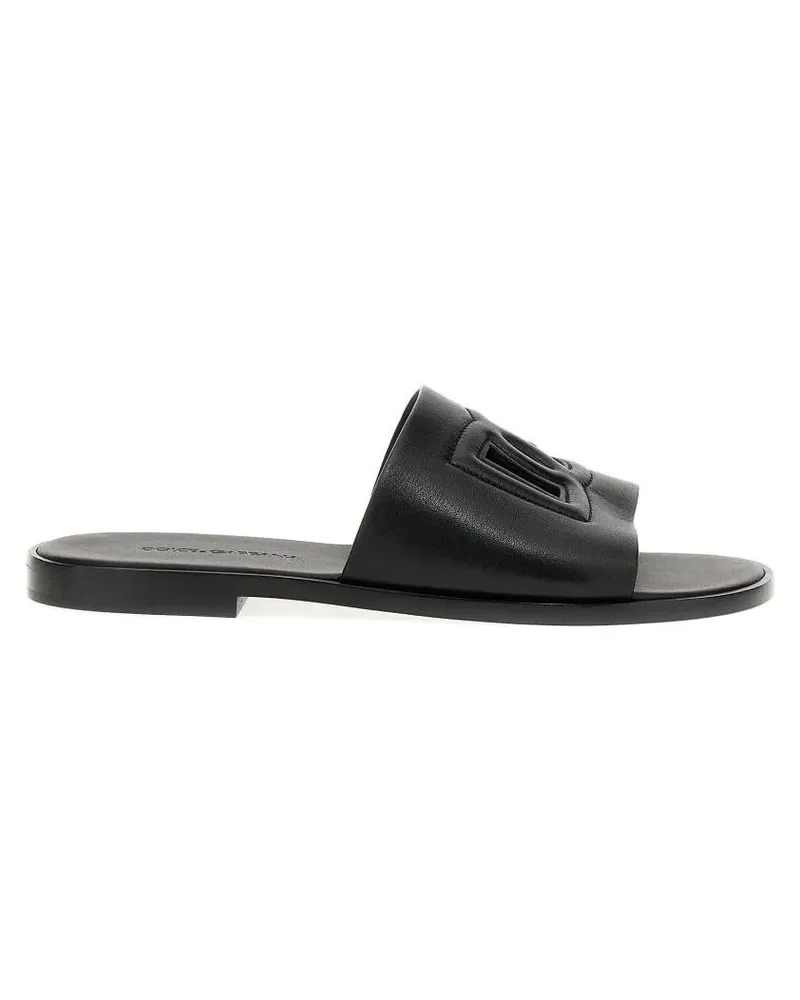 Dolce & Gabbana Loafer Black Leather Slides With Logo schwarz Schwarz