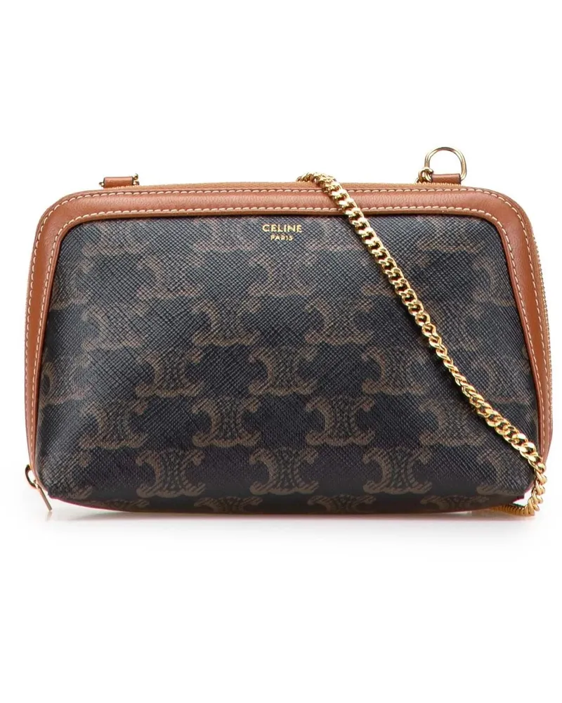 Celine Hobo Bags Triomphe Coated Canvas Clutch On Chain braun Braun
