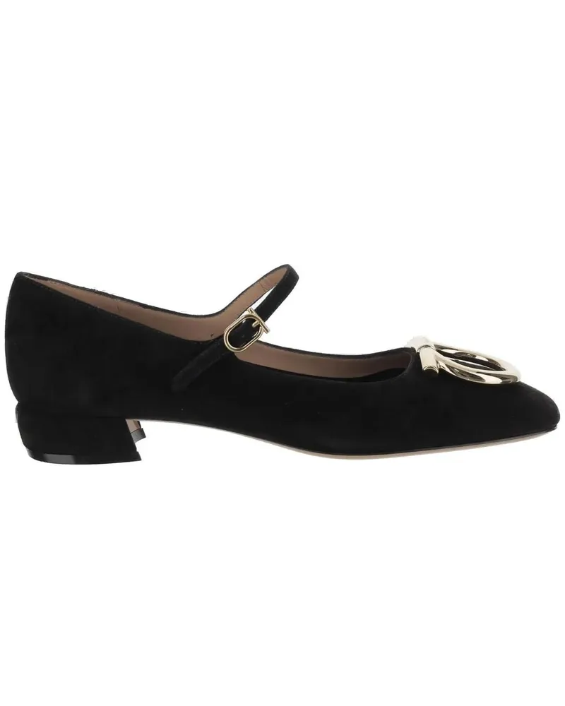 Ferragamo Leather Ballerinas With Square Toe And Adjustable schwarz Schwarz